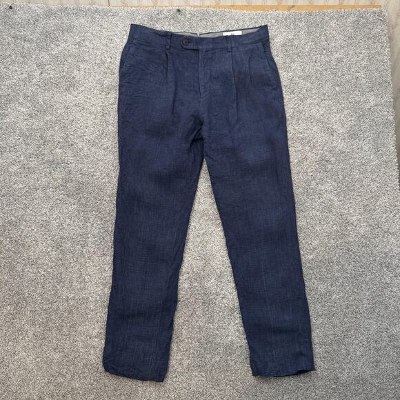 Banana Republic Pants Mens 34x29 Blue Linen Blend Pleated Front Dress Trouser BR - Picture 1 of 14